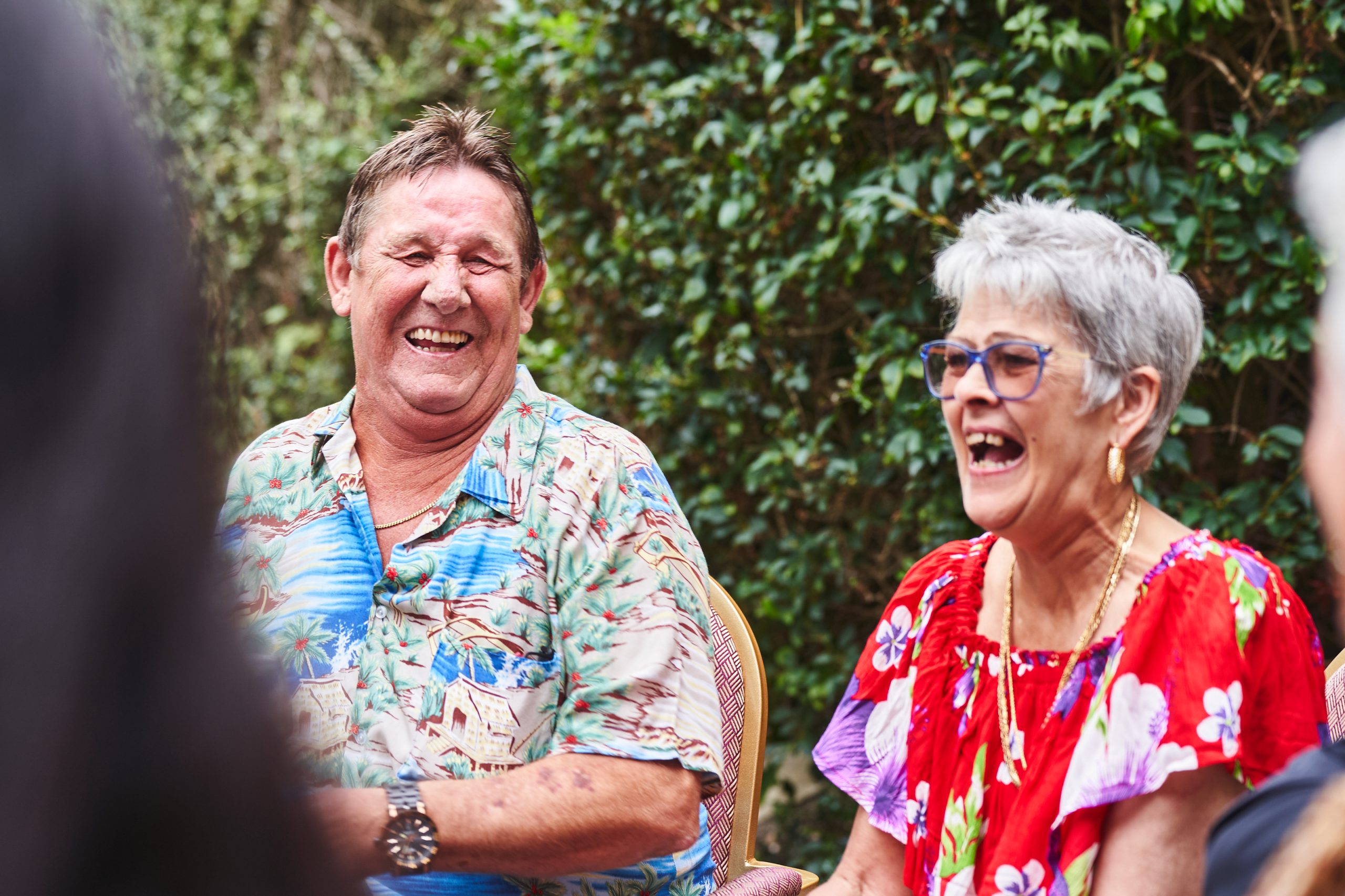 Man and woman laughing